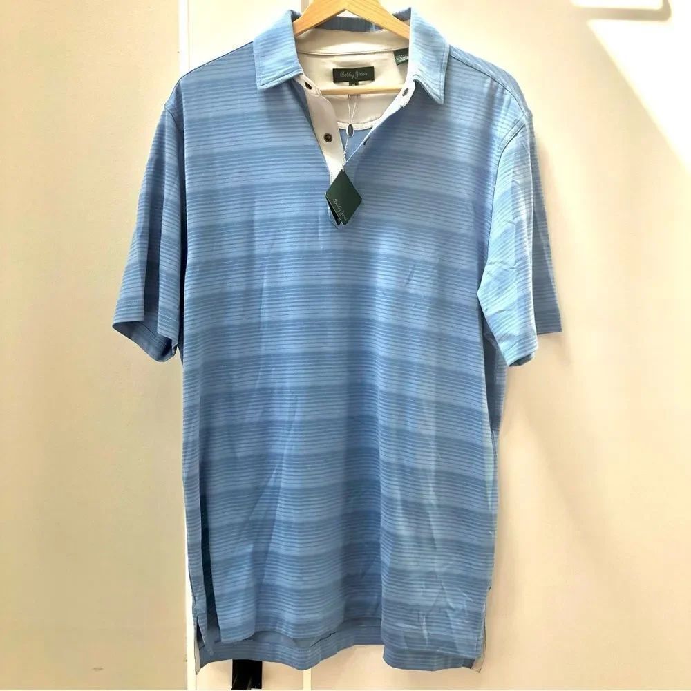 NWT Bobby Jones light blue striped golf polo shirt‎ men’s size M